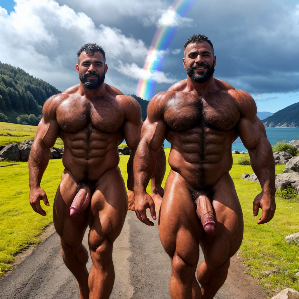 Dos hombres machos musculosos desnudos muy viriles con pene grande y testículos grandes y peludos. Caminando 10⛅️🌫️🌤️🌈
