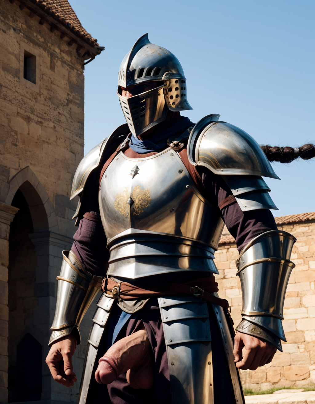 Simón de Montfort, guerrero eficiente brutal y piadoso. Época del 25 de junio del año 1218. Murallas de Tolosa. Tiene pene grande y largo y perfecto. 