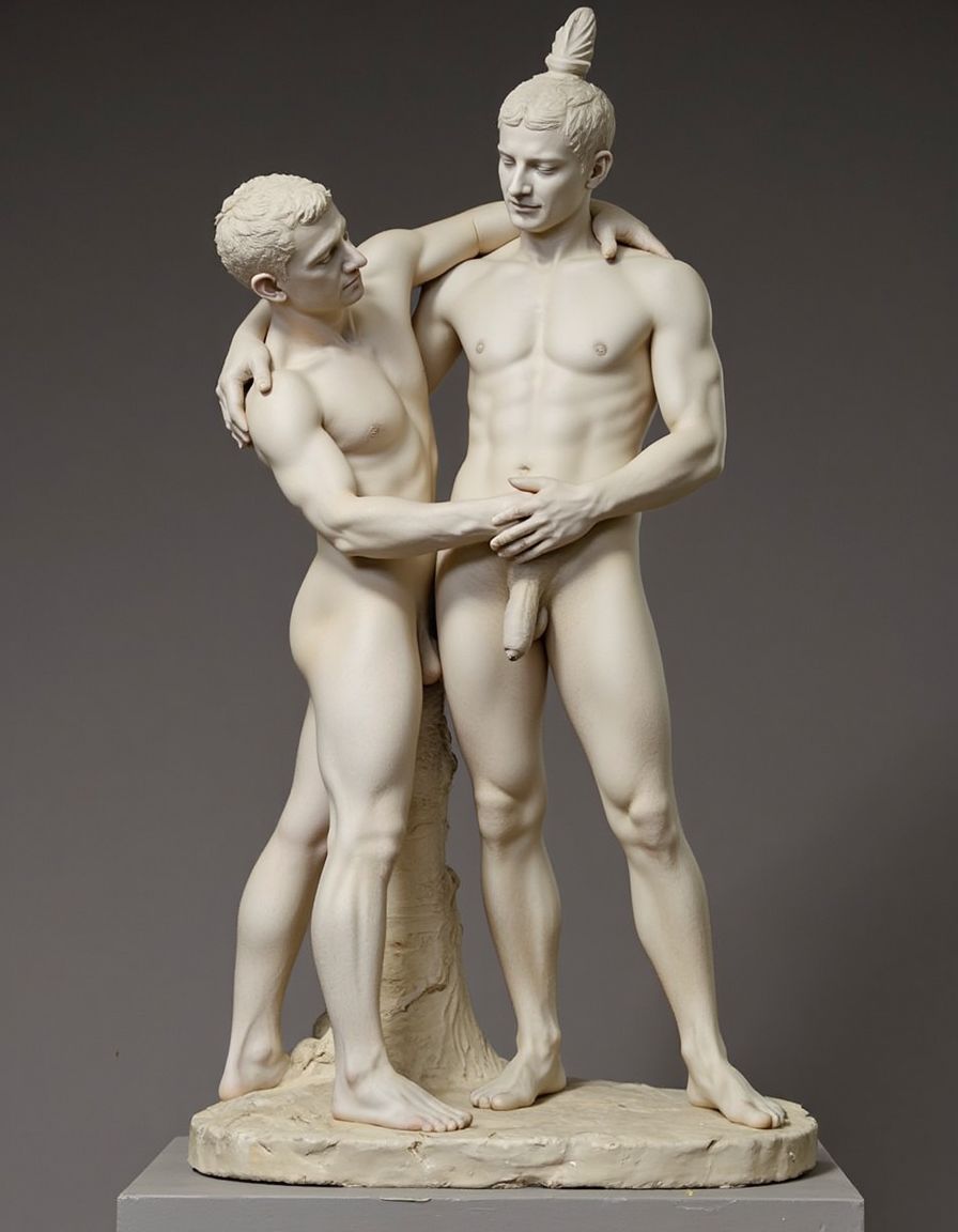 Akhenatón (originalmente llamado Amenhotep IV) fue un faraón egipcio que gobernó durante la Dinastía XVIII (Imperio Nuevo), aproximadamente entre 1353 a.C. y 1336 a.C. Es un hombre faraón de los más fascinantes y revolucionarios de la historia egipcia debido a su radical reforma religiosa. Está totalmente desnudo y en sus pies lleva sandalias de lujo de oro. Tiene un pene erecto de 20 cm de longitud y 8 cm de diámetro. Es admirado por su bello cuerpo de atleta. Tiene grandioso pene de 22 cm de longitud y 9 cm de diámetro y lo tiene en erección. Tiene el pene erecto. Aspecto muy masculino. A su lado hay otro hombre que lo ama, está detrás de él con la mano derecha en su pene, cogiendo el pene con pasión, su pene de 30cm de longitud y 9 cm de diámetro se lo mete en el ano, meneando la polla y acariciando su culo con amor ❤️ . Tienen todos los músculos en tensión, es una imagen muy masculina y viril. Penes en erección, muy excitados. Mucho amor. Sexo explicito muy potente, pasión. Abrazo. Beso en los labios. Sexo anal 