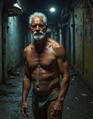 Más alejado se cámara, con el rabo de 25 cm colgando , totalmente desnudo y lleno de vello 