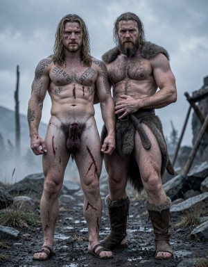 Amleth y Aurvandil.
Amleth (Alexander Skarsgård) está de cuerpo entero desde los pies hasta la cabeza. Es un príncipe vikingo de 29 años de edad que está junto a el rey Aurvandil, de 48 años de edad. 
Amleth (Alexander Skarsgård) se convierte en un berserker implacable. Amleth tiene motivación animal, casi mística. Amleth es un héroe noble; es pura rabia y destino.
Amleth tiene una altura imponente de 194 cm y peso 78 Kg, tiene 7% de grasa corporal,
Amleth tiene un cuerpo fuerte, tatuado, cubierto de cicatrices, pelo largo y sucio.  
Amleth tiene un cuerpo con musculatura densa y trabajada y estilizada, tiene 7% de grasa corporal y parece esculpido al estilo vikingo con pectorales anchos y marcados; tiene un 7% de grasa corporal con abdominales extremadamente definidos y marcados 