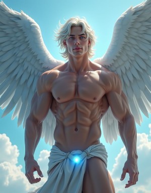 Hombre ario completamente desnudo, fibroso y musculoso, con alas de arcángel majestuosas y bien definidas que se extienden desde su espalda, midiendo al menos 2 metros de envergadura, con un color azul celestial intenso y vibrante que se refleja en todo su cuerpo. Su piel es suave y tonificada, con un brillo saludable que resalta su físico impresionante. Su cabello es una media melena de rubio platino que cae sobre su espalda y hombros, con mechones que se deslizan sobre su pecho y abdomen definidos.

Sus ojos son azules brillantes y expresivos, con una mirada confiada y segura que refleja su personalidad. Sus músculos están bien definidos y prominentes, especialmente en los brazos, pecho y abdomen, lo que indica una gran fuerza y resistencia. Su cuerpo está totalmente desnudo, mostrando su impresionante físico y su pene flácido de 20 centímetros de longitud y grosor impresionante, que cuelga relajado entre sus muslos.

El fondo es un cielo azul claro con nubes blancas y esponjosas que se extienden hasta el horizonte, iluminado por una luz suave y divina que resalta la belleza del hombre ario. El estilo es hiperrealista, con detalles de alta calidad que permiten apreciar cada músculo, cada curva y cada textura de su cuerpo. La iluminación es suave y cálida, con sombras que resaltan la profundidad y la dimensionalidad de la escena. El hombre ario se muestra con confianza y seguridad, como si estuviera disfrutando de su propia belleza y poder. 

Se puede agregar peso a las palabras clave para resaltar ciertos aspectos, como (hombre ario:1.5) para enfatizar la raza, (alas de arcángel:1.3) para resaltar la majestuosidad de las alas, y (físico impresionante:1.2) para enfatizar la musculatura y la belleza del cuerpo. También se puede agregar (iluminación suave:1.1) y (sombras profundas:1.1) para resaltar la calidad de la iluminación y la dimensionalidad de la escena. 

El resultado sería: 
Hombre ario:1.5 completamente desnudo, fibroso y musculoso, con (alas de arcángel:1.3) majestuosas y bien definidas que se extienden desde su espalda, midiendo al menos 2 metros de envergadura, con un color azul celestial intenso y vibrante que se refleja en todo su cuerpo. Su piel es suave y tonificada, con un brillo saludable que resalta su (físico impresionante:1.2). Su cabello es una media melena de rubio platino que cae sobre su espalda y hombros, con mechones que se deslizan sobre su pecho y abdomen definidos.

Sus ojos son azules brillantes y expresivos, con una mirada confiada y segura que refleja su personalidad. Sus músculos están bien definidos y prominentes, especialmente en los brazos, pecho y abdomen, lo que indica una gran fuerza y resistencia. Su cuerpo está totalmente desnudo, mostrando su impresionante físico y su pene flácido de 20 centímetros de longitud y grosor impresionante, que cuelga relajado entre sus muslos.

El fondo es un (cielo azul claro:1.1) con nubes blancas y esponjosas que se extienden hasta el horizonte, iluminado por una (iluminación suave:1.1) y divina que resalta la belleza del hombre ario, con (sombras profundas:1.1) que resaltan la profundidad y la dimensionalidad de la escena. El estilo es hiperrealista, con detalles de alta calidad que permiten apreciar cada músculo, cada curva y cada textura de su cuerpo. El hombre ario se muestra con confianza y seguridad, como si estuviera disfrutando de su propia belleza y poder.