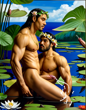 Inspirado en Gaugin. Tahitianos con nenúfares. 