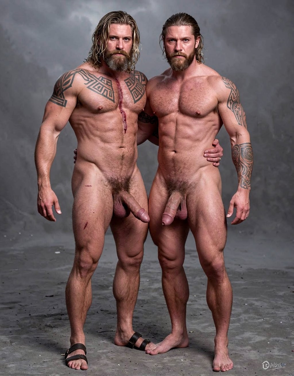 Amleth y Aurvandil.
Amleth (Alexander Skarsgård) está de cuerpo entero desde los pies hasta la cabeza. Es un príncipe vikingo de 29 años de edad que está junto a el rey Aurvandil, de 48 años de edad. 
Amleth (Alexander Skarsgård) se convierte en un berserker implacable. Amleth tiene motivación animal, casi mística. Amleth es un héroe noble; es pura rabia y destino.
Amleth tiene una altura imponente de 194 cm y peso 78 Kg, tiene 7% de grasa corporal,
Amleth tiene un cuerpo fuerte, tatuado, cubierto de cicatrices, pelo largo y sucio.  
Amleth tiene un cuerpo con musculatura densa y trabajada y estilizada, tiene 7% de grasa corporal y parece esculpido al estilo vikingo con pectorales anchos y marcados; tiene un 7% de grasa corporal con abdominales extremadamente definidos y marcados 