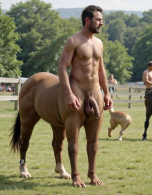 Caballo totalmente desnudo cuerpo entero con polla gigante y huevos gordos