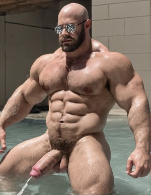 En un spa se ve a un hombre que se excita y eyacula abundantemente sobre el agua. El hombre es extremadamente muy musculoso, rapado, con barba corta, lleva gafas de sol de espejo, tiene un pene enorme y abundante vello púbico. Al fondo de la piscina  otras personas lo miran con sorpresa. 
