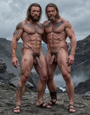 Amleth y Aurvandil.
Amleth (Alexander Skarsgård) está de cuerpo entero desde los pies hasta la cabeza. Es un príncipe vikingo de 29 años de edad que está junto a el rey Aurvandil, de 48 años de edad. 
Amleth (Alexander Skarsgård) se convierte en un berserker implacable. Amleth tiene motivación animal, casi mística. Amleth es un héroe noble; es pura rabia y destino.
Amleth tiene una altura imponente de 194 cm y peso 78 Kg, tiene 7% de grasa corporal,
Amleth tiene un cuerpo fuerte, tatuado, cubierto de cicatrices, pelo largo y sucio.  
Amleth tiene un cuerpo con musculatura densa y trabajada y estilizada, tiene 7% de grasa corporal y parece esculpido al estilo vikingo con pectorales anchos y marcados; tiene un 7% de grasa corporal con abdominales extremadamente definidos y marcados 