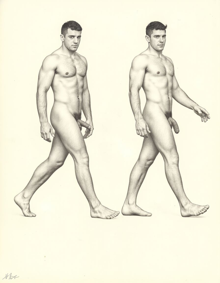 Solo hombres desnudos musculosos. Tiene pene erecto de 50 cm de longitud y 8 cm de diámetro. Dibujos tipo KAKE de Tom Tom of Finland.
((Kake Comics)). Tiene un pene de 50 cm de longitud y 8 cm de diámetro. Están caminando