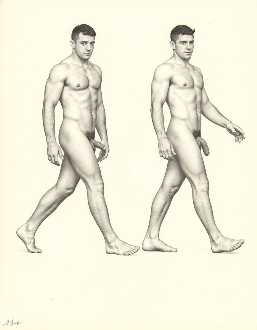 Solo hombres desnudos musculosos. Tiene pene erecto de 50 cm de longitud y 8 cm de diámetro. Dibujos tipo KAKE de Tom Tom of Finland.
((Kake Comics)). Tiene un pene de 50 cm de longitud y 8 cm de diámetro. Están caminando