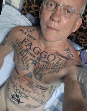 Xtudr - FaggotTattoo: Totally exposed Faggot who craves exposure and loves being naked outdoors for all to see its Fag tattoos. All tattoos ...