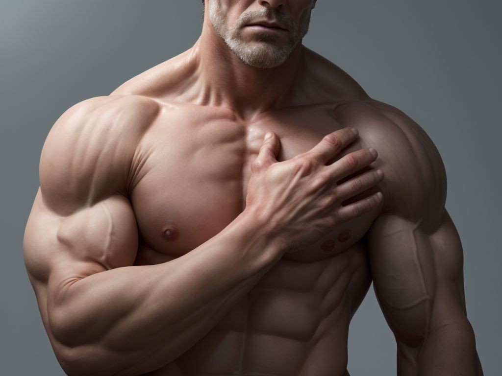 Hombre joven musculoso muerto, torso desnudo, inerte, sin expresión. Hombre maduro atractivo detrás, acaricia el cuerpo con manos firmes, rostro serio, concentrado, explorando la anatomía inerte con dedos precisos, resaltando la textura de la piel fría y el relieve de los músculos inertes.