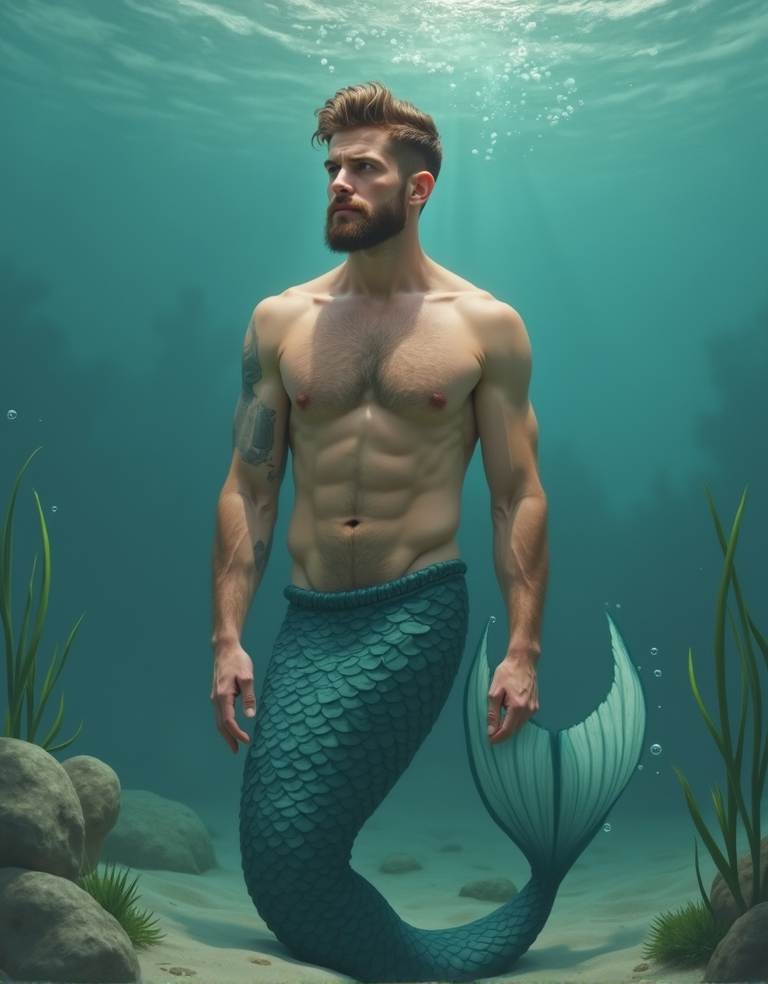 male mermaid man short hair