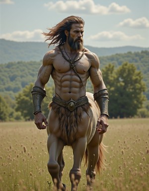 hombre de 23 años centauro, torso humano en el campo