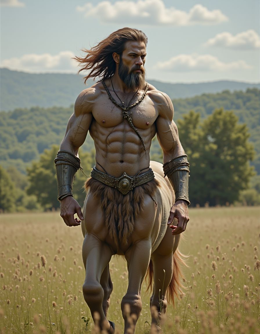 hombre de 23 años centauro, torso humano en el campo