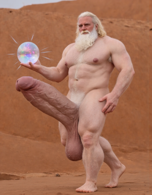 Enrique es un hombre muy delgado de 50 años, tiene cabello largo con canas blancas, tiene barba blanca abundante y larga. Está totalmente desnudo, en su mano izquierda lleva una bola de cristal donde se reflejan luces mágicas. Tiene un cuerpo muy delgado con músculos marcados y definidos. 💪🏼. Tiene un pene erecto de 36,8 cm de longitud y 7,9 cm de diámetro. Tiene mucho vello corporal blanco que cubre su pecho brazos y piernas. Está en la arena del desierto entre grandes dunas de arena color terracota.

Federico es un hombre delgado de 32 años con una barba rubia oscura abundante , está totalmente desnudo, tiene un cuerpo atlético y vigoroso, tiene mucho vello corporal rubio oscuro que cubre su pecho y también sus brazos y sus piernas, tiene una barba muy poblada de pelo rubio oscuro. Federico está en la arena del desierto. Tiene un pene erecto de 35,5 cm de longitud y 8,8 cm de diámetro que sobresale por encima de sus testículos que están a la vista y son muy peludos. Penes están erectos y excitados sexualmente.