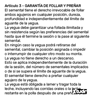 Xtudr - Anonymfuckslut: OBLIGACIONES DE LA YEGUA:
Artículo 1 - SATISFACCIÓN DEL SEMENTAL
Durante la sesión, la yegua pasa a ser propiedad de...