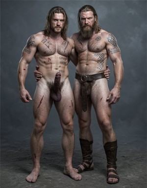 Amleth y Aurvandil.
Amleth (Alexander Skarsgård) está de cuerpo entero desde los pies hasta la cabeza. Es un príncipe vikingo de 29 años de edad que está junto a el rey Aurvandil, de 48 años de edad. 
Amleth (Alexander Skarsgård) se convierte en un berserker implacable. Amleth tiene motivación animal, casi mística. Amleth es un héroe noble; es pura rabia y destino.
Amleth tiene una altura imponente de 194 cm y peso 78 Kg, tiene 7% de grasa corporal,
Amleth tiene un cuerpo fuerte, tatuado, cubierto de cicatrices, pelo largo y sucio.  
Amleth tiene un cuerpo con musculatura densa y trabajada y estilizada, tiene 7% de grasa corporal y parece esculpido al estilo vikingo con pectorales anchos y marcados; tiene un 7% de grasa corporal con abdominales extremadamente definidos y marcados 