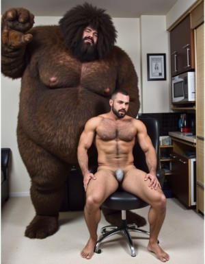 Un hombre peludo como un oso de 50 grande y gordo penetrando a otro hombre flaco sin vello 