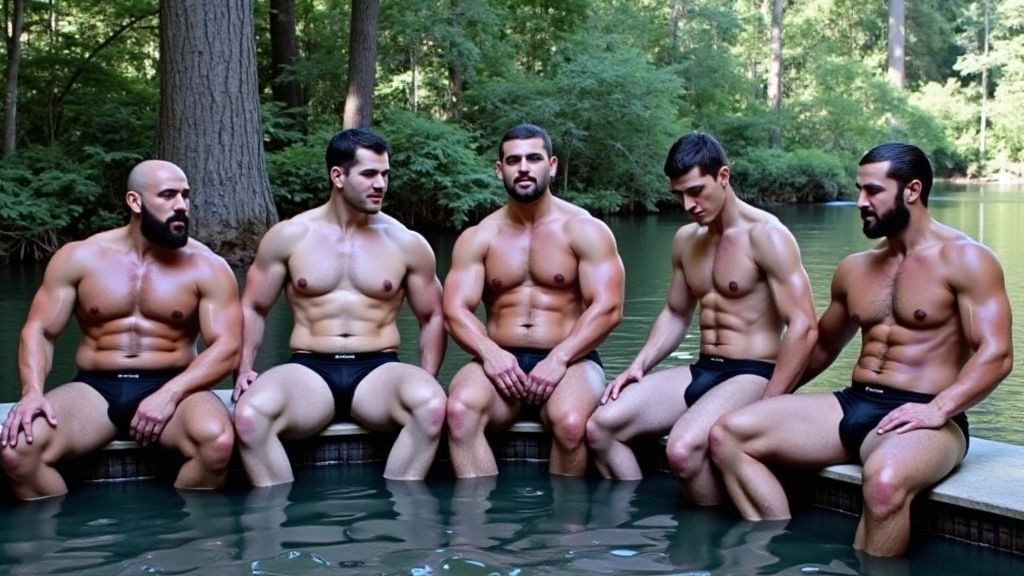 Deportistas. Paquetes.
Cinco miembros hetero de un equipo de waterpolo, después de ganar la competición, disfrutan juntos de un fin de semana en Madeira, Portugal. Se encuentran con el bañador olímpico disfrutando de una jacuzzi en el bosque. 