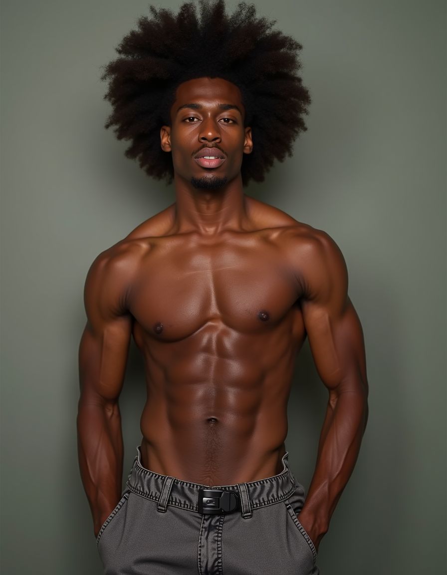 un negro musculoso con pene grande y pelo afro