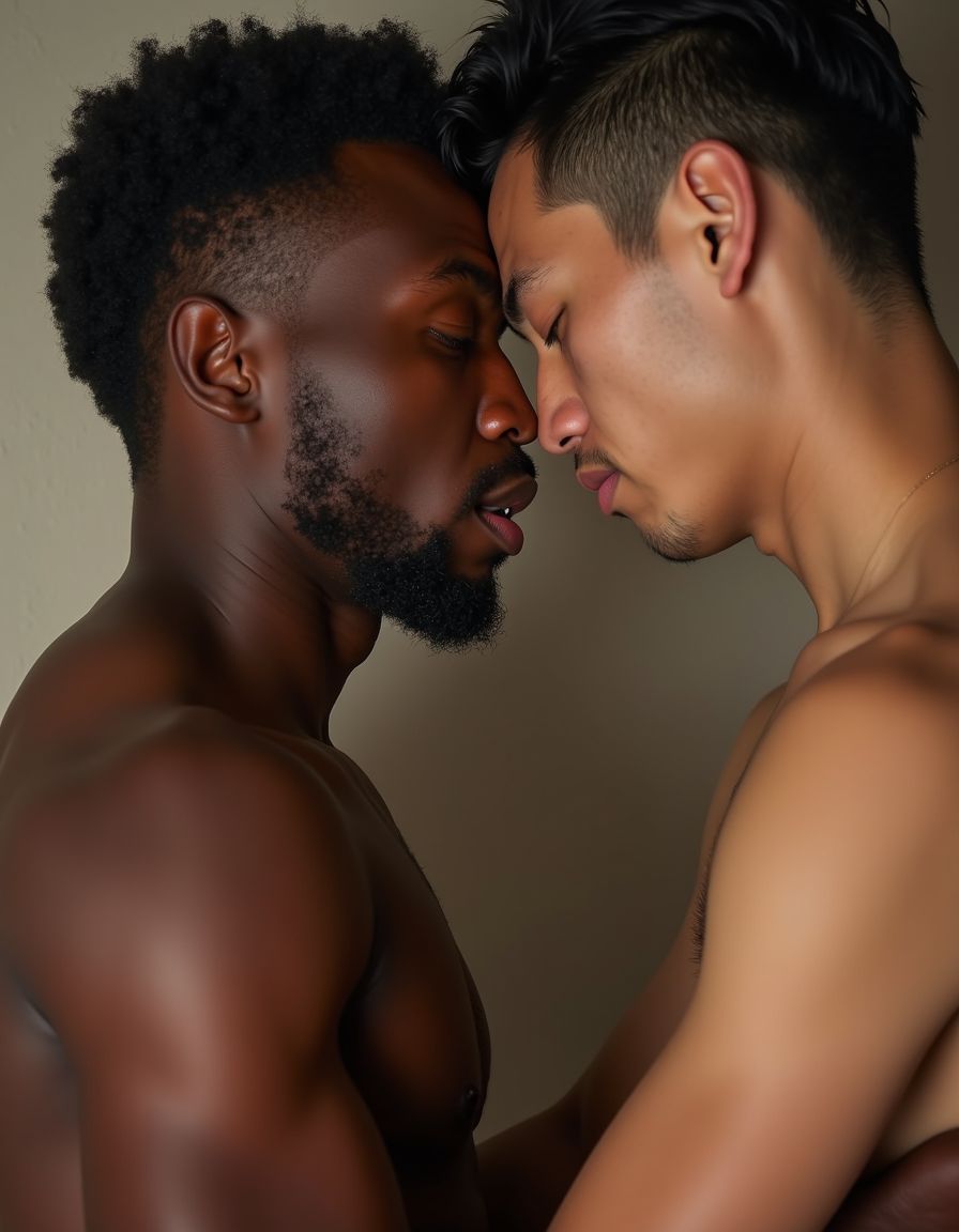 Hombre negro pene grande teniendo sexo anal con un hombre asiático gay pene hairy