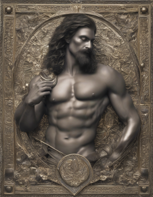 A detailed artistic naked rendering of Elias, the archetype of the Lover, set in a serene Mediterranean hillside garden. Photorealistic style captures his strong, athletic physique with well-defined muscles that exude strength and confidence. His skin tone is a rich, warm Mediterranean hue, illuminated by golden sunlight. Intricate tattoos adorned with black sigils, ancient runes, and celestial motifs cover his chest, arms, and thighs, enhancing his natural contours with a mystical glow.  His posture is relaxed yet confident, with a gaze that is intense yet inviting, and an expression that mixes warmth with a playful charm. Elias's form is celebrated for its elegance, power, and emotional depth. The focus is also on his impressively sized anatomy, artfully integrated into the scene, showcasing its natural color gradient and detailed features that emphasize his prowess and sensuality. The background features a lush garden with olive trees and vibrant greenery, highlighting his deep connection to nature and the earth's beauty.